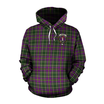 Taylor (Tailylour) Tartan Cotton Hoodie with Family Crest and Bearded Skull Holding Bottles of Whiskey