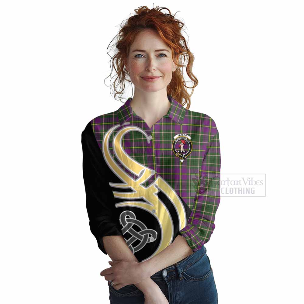 Tartan Vibes Clothing Taylor (Tailylour) Tartan Women's Casual Shirt with Family Crest and Celtic Symbol Style