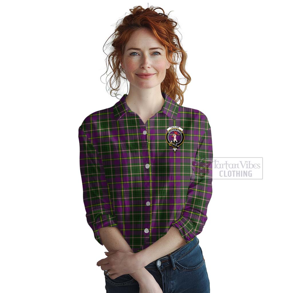 Tartan Vibes Clothing Taylor (Tailylour) Tartan Women's Casual Shirt with Family Crest Celtic Skull Style