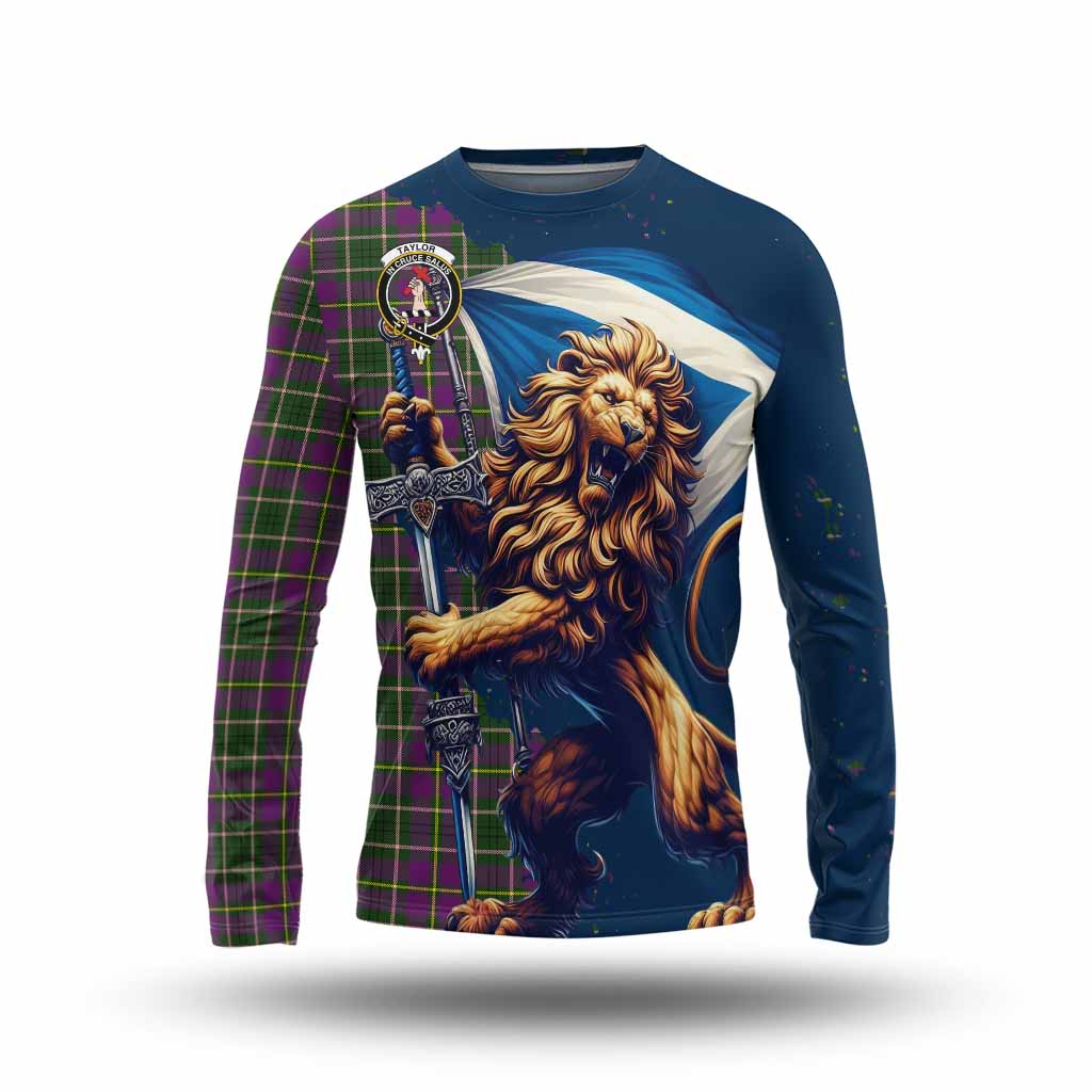 Tartan Vibes Clothing Taylor (Tailylour) Tartan Family Crest Long Sleeve T-Shirt with Scottish Majestic Lion