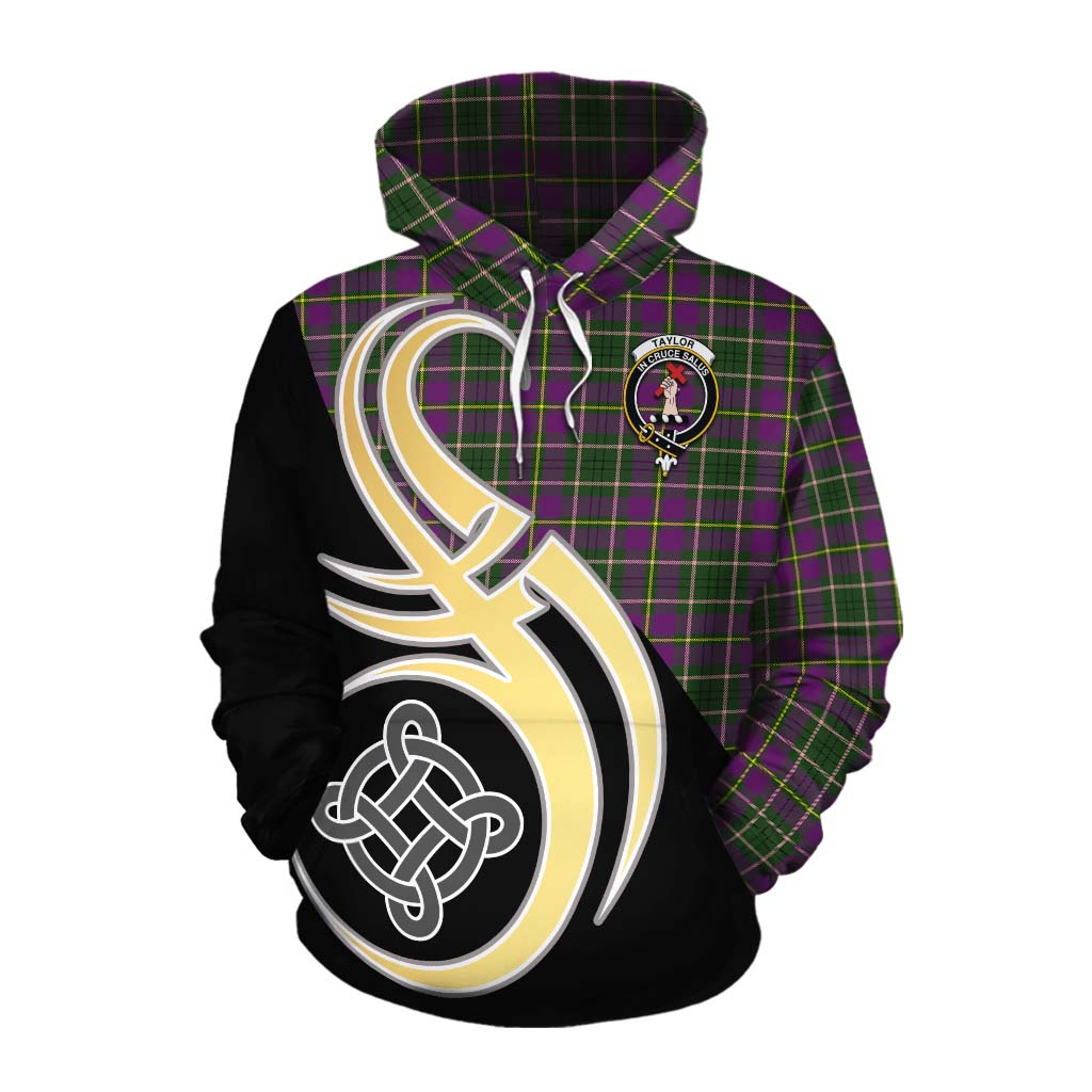 Tartan Vibes Clothing Taylor (Tailylour) Tartan Cotton Hoodie with Family Crest and Celtic Symbol Style