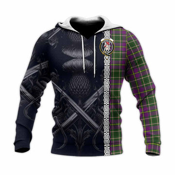 Taylor (Tailylour) Tartan Knitted Hoodie with Family Crest Cross Sword Thistle Celtic Vibes