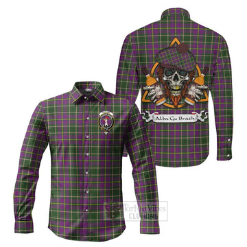 Taylor (Tailylour) Tartan Long Sleeve Button Shirt with Family Crest and Bearded Skull Holding Bottles of Whiskey