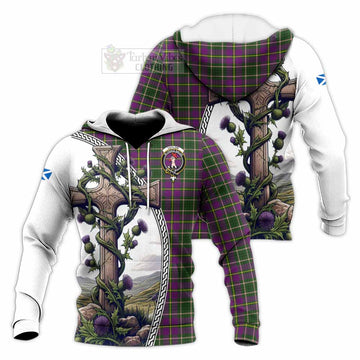 Taylor (Tailylour) Tartan Knitted Hoodie with Family Crest and St. Andrew's Cross Accented by Thistle Vines