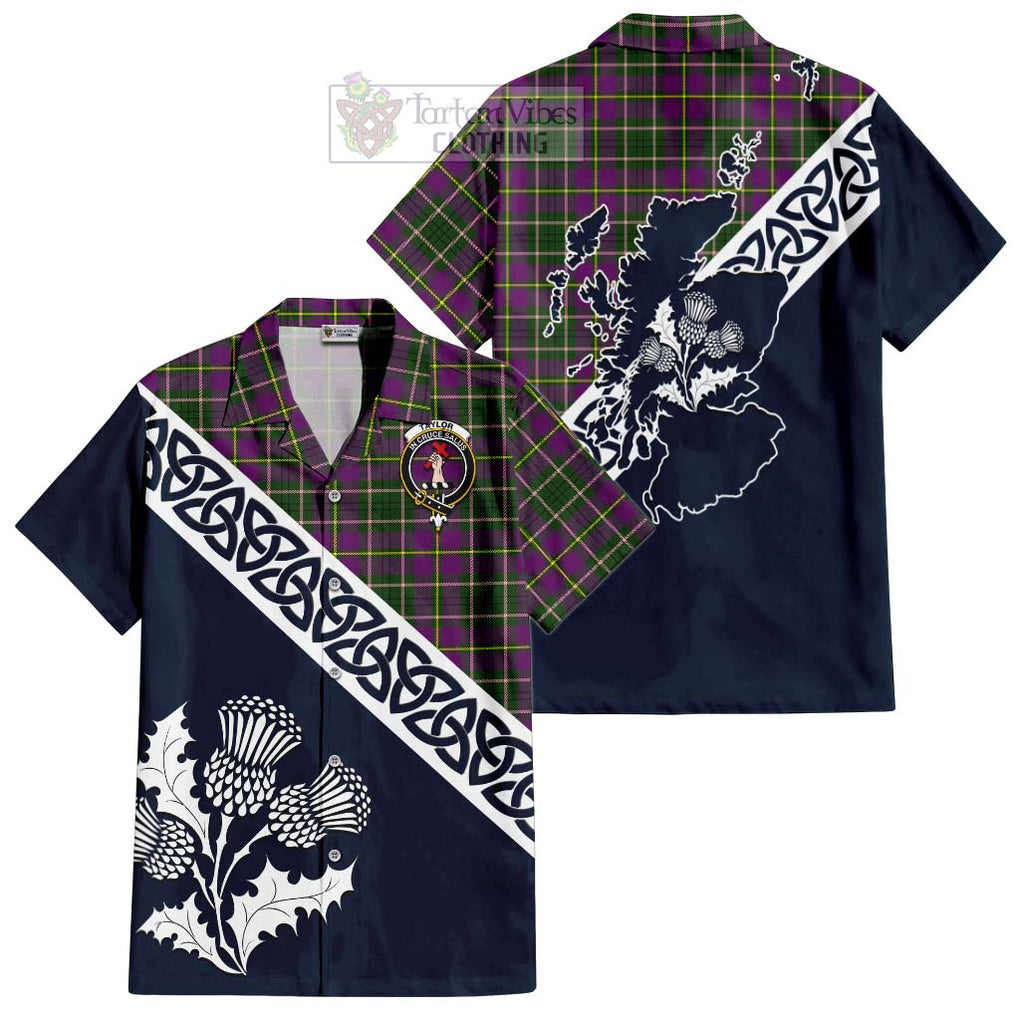 Tartan Vibes Clothing Taylor (Tailylour) Tartan Short Sleeve Button Shirt Featuring Thistle and Scotland Map