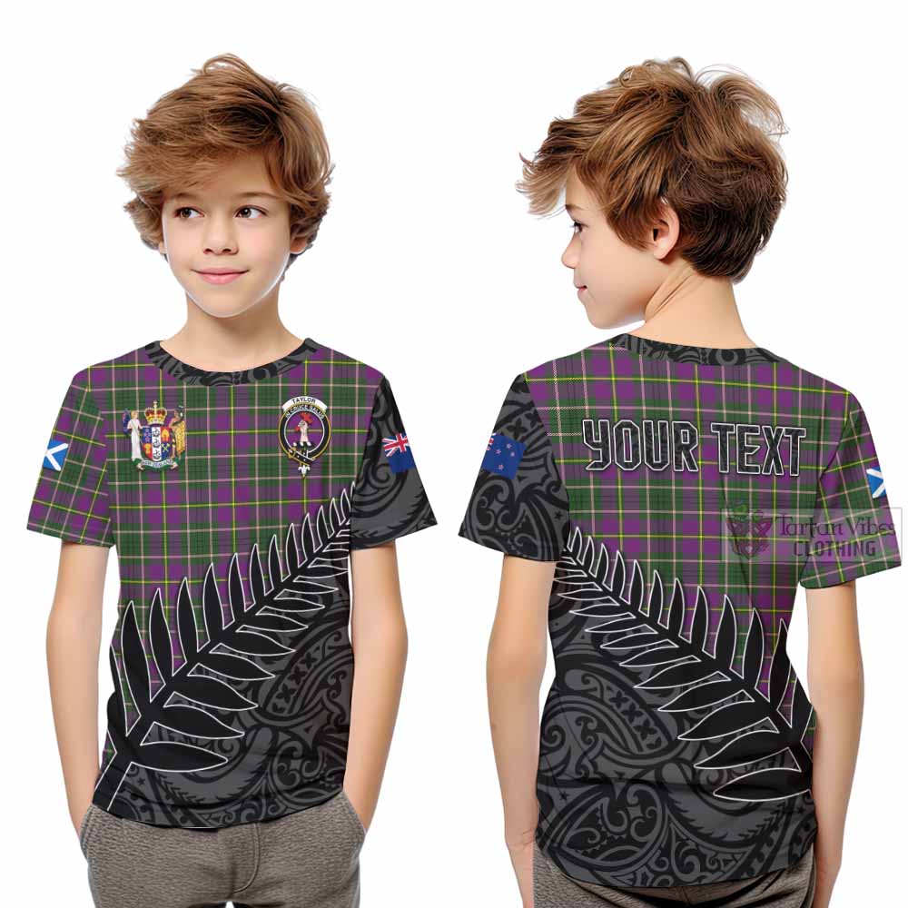 Tartan Vibes Clothing Taylor (Tailylour) Crest Tartan Kid T-Shirt with New Zealand Silver Fern Half Style