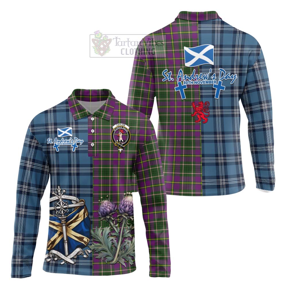 Tartan Vibes Clothing Taylor (Tailylour) Tartan Long Sleeve Polo Shirt Happy St. Andrew's Day Half Tartan Style