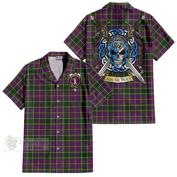 Taylor (Tailylour) Tartan Short Sleeve Button Shirt with Family Crest Celtic Skull Style