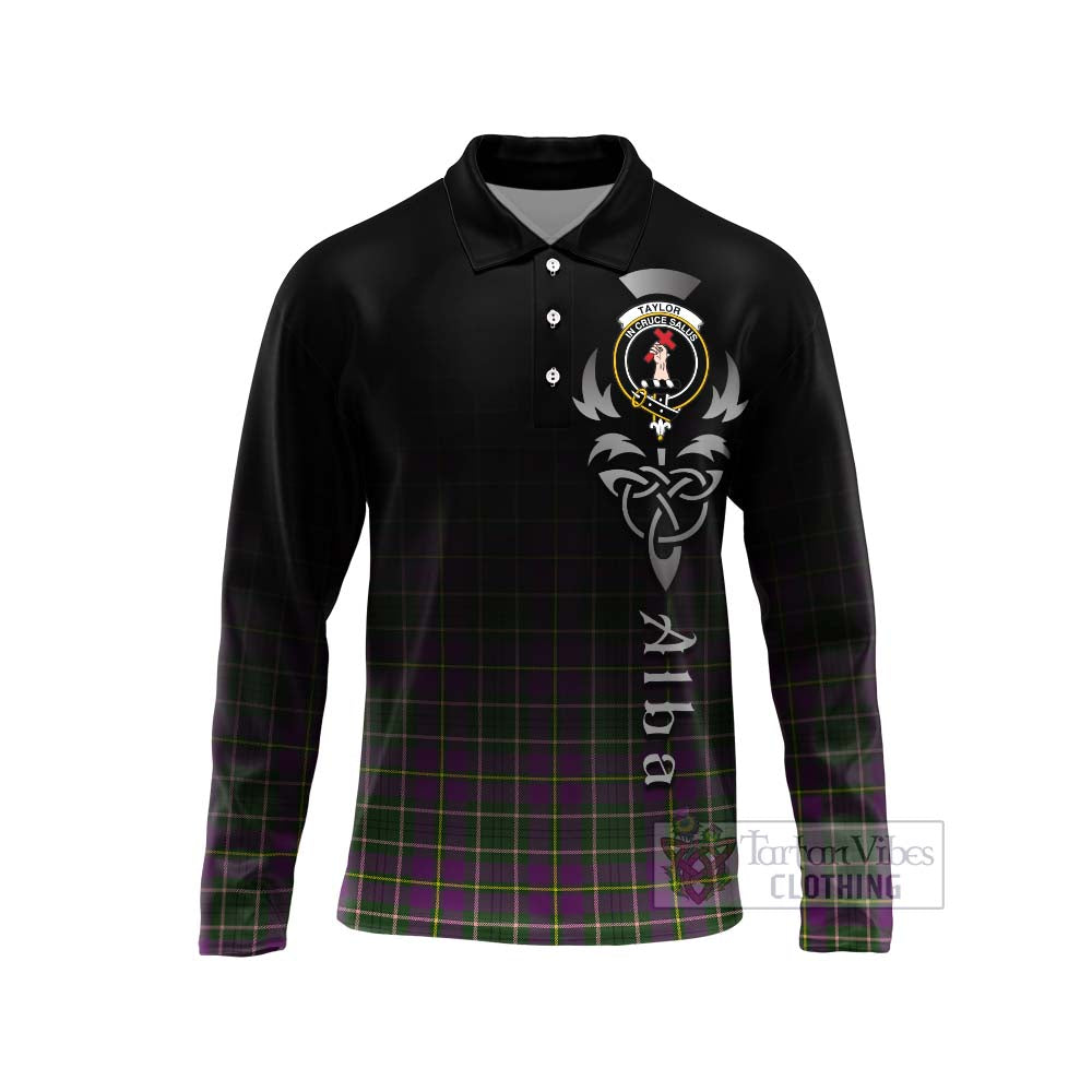 Tartan Vibes Clothing Taylor (Tailylour) Tartan Long Sleeve Polo Shirt Featuring Alba Gu Brath Family Crest Celtic Inspired