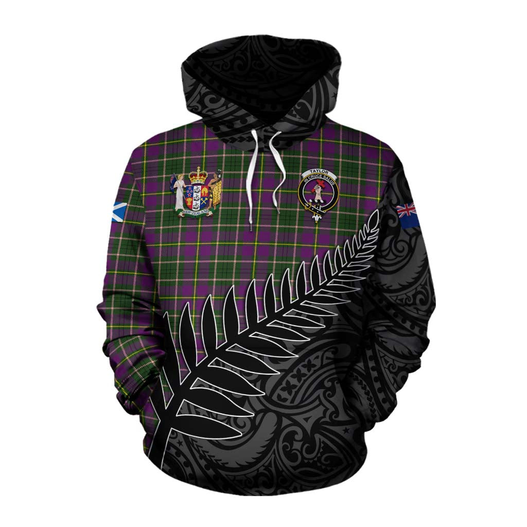 Tartan Vibes Clothing Taylor (Tailylour) Crest Tartan Cotton Hoodie with New Zealand Silver Fern Half Style