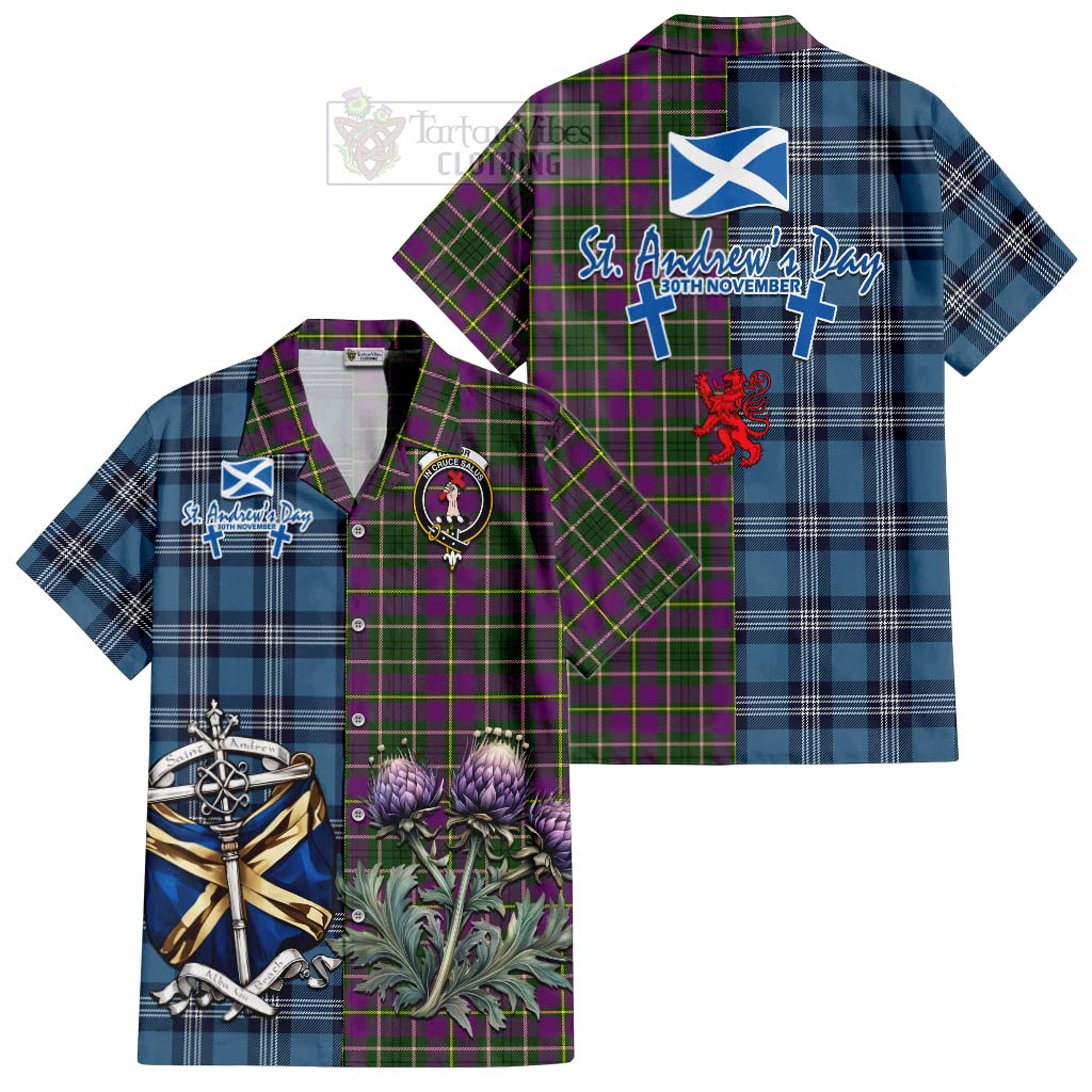 Tartan Vibes Clothing Taylor (Tailylour) Tartan Short Sleeve Button Shirt Happy St. Andrew's Day Half Tartan Style