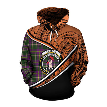 Taylor (Tailylour) Crest Tartan Cotton Hoodie with Polynesian Vibes Style - Orange Version