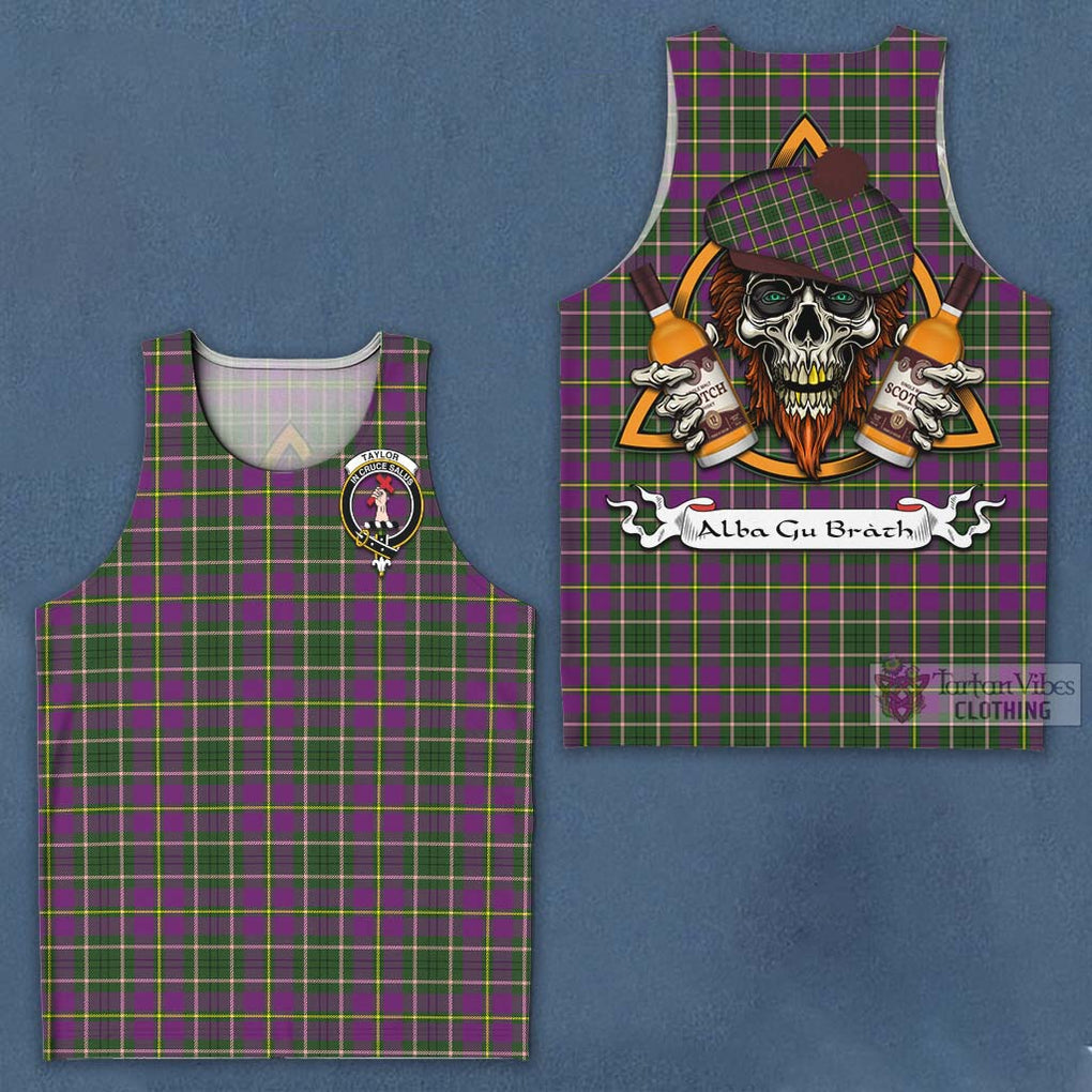 Tartan Vibes Clothing Taylor (Tailylour) Tartan Men's Tank Top with Family Crest and Bearded Skull Holding Bottles of Whiskey