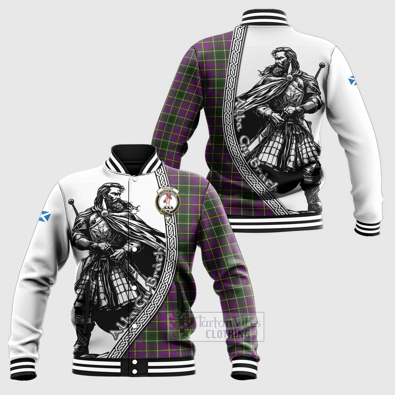 Tartan Vibes Clothing Taylor (Tailylour) Tartan Clan Crest Baseball Jacket with Highlander Warrior Celtic Style