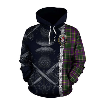 Taylor (Tailylour) Tartan Cotton Hoodie with Family Crest Cross Sword Thistle Celtic Vibes