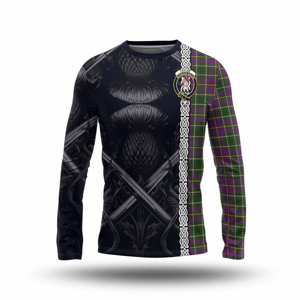 Tartan Vibes Clothing Taylor (Tailylour) Tartan Long Sleeve T-Shirt with Family Crest Cross Sword Thistle Celtic Vibes