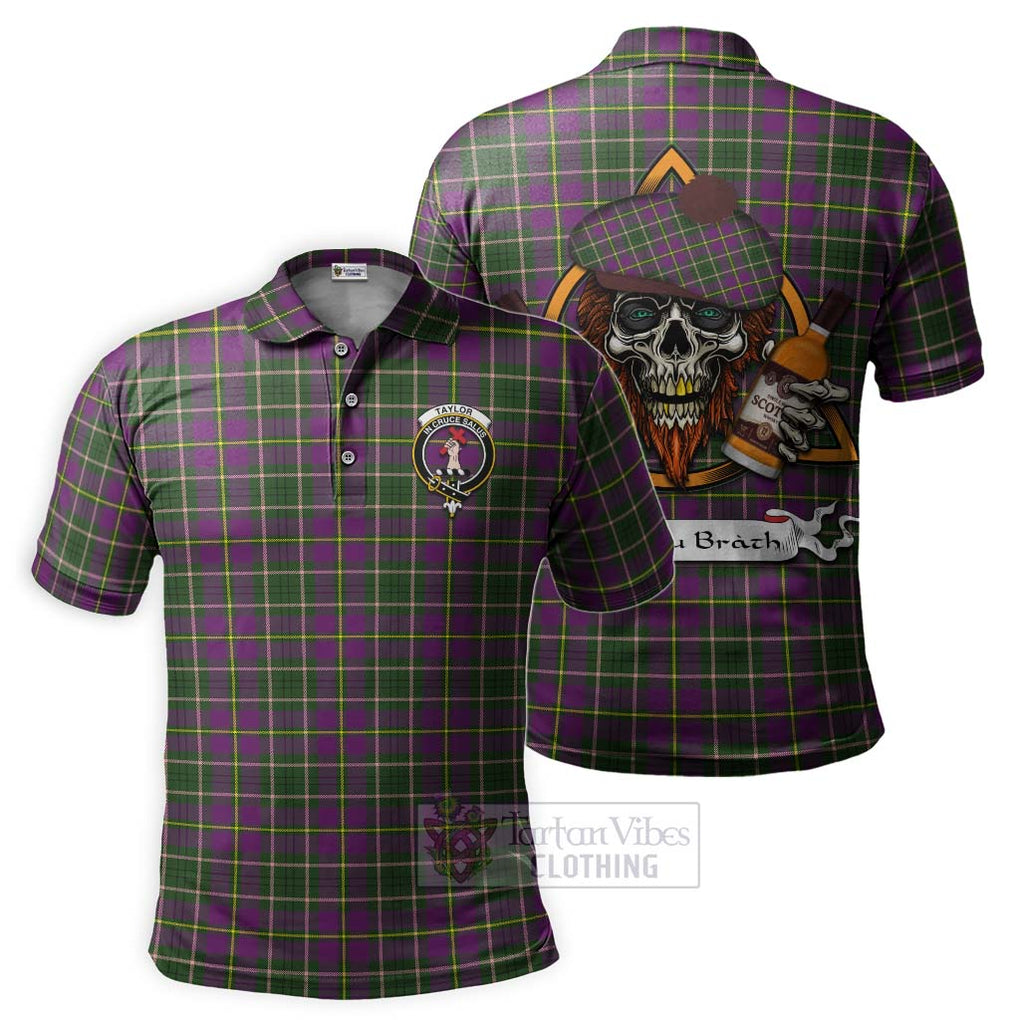 Tartan Vibes Clothing Taylor (Tailylour) Tartan Polo Shirt with Family Crest and Bearded Skull Holding Bottles of Whiskey