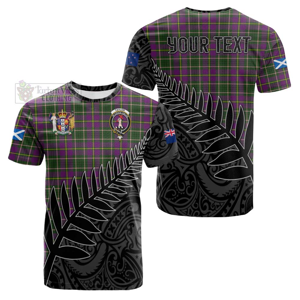 Tartan Vibes Clothing Taylor (Tailylour) Crest Tartan Cotton T-shirt with New Zealand Silver Fern Half Style