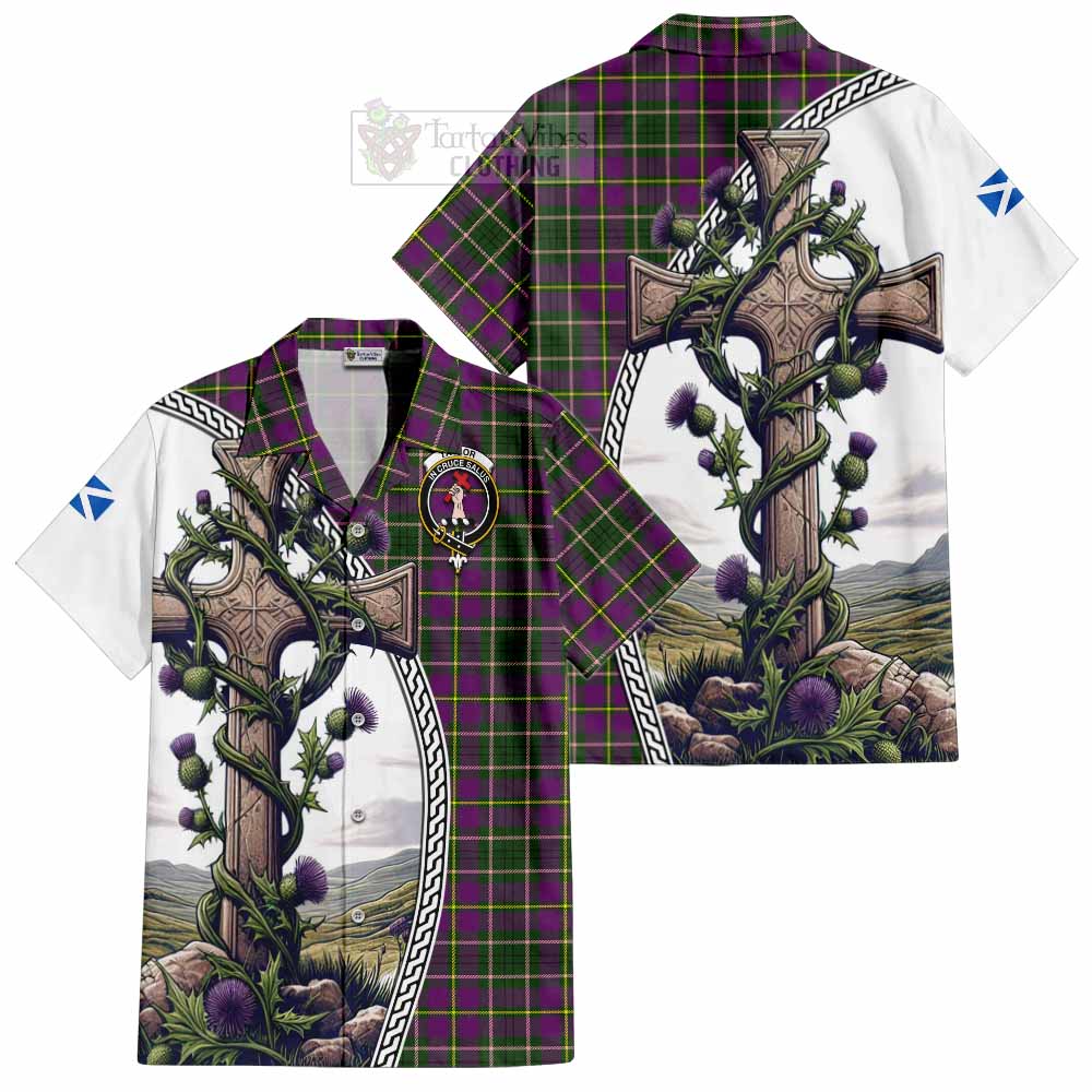 Tartan Vibes Clothing Taylor (Tailylour) Tartan Short Sleeve Button Shirt with Family Crest and St. Andrew's Cross Accented by Thistle Vines