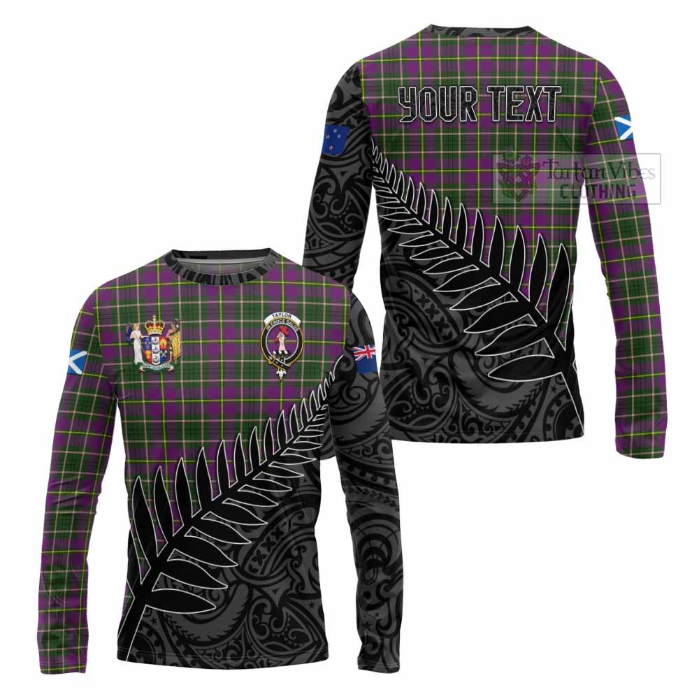 Tartan Vibes Clothing Taylor (Tailylour) Crest Tartan Long Sleeve T-Shirt with New Zealand Silver Fern Half Style