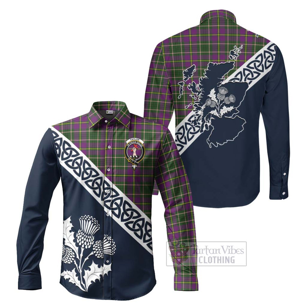 Tartan Vibes Clothing Taylor (Tailylour) Tartan Long Sleeve Button Shirt Featuring Thistle and Scotland Map