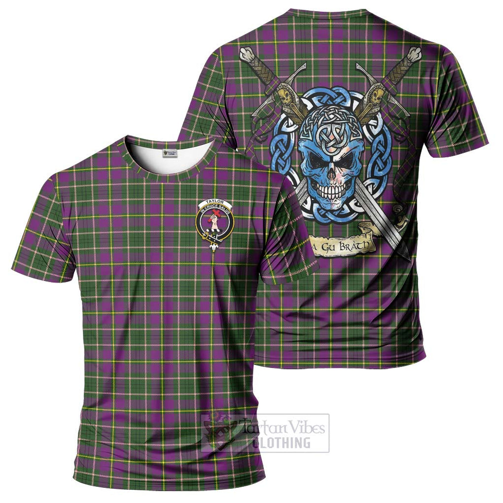 Tartan Vibes Clothing Taylor (Tailylour) Tartan T-Shirt with Family Crest Celtic Skull Style