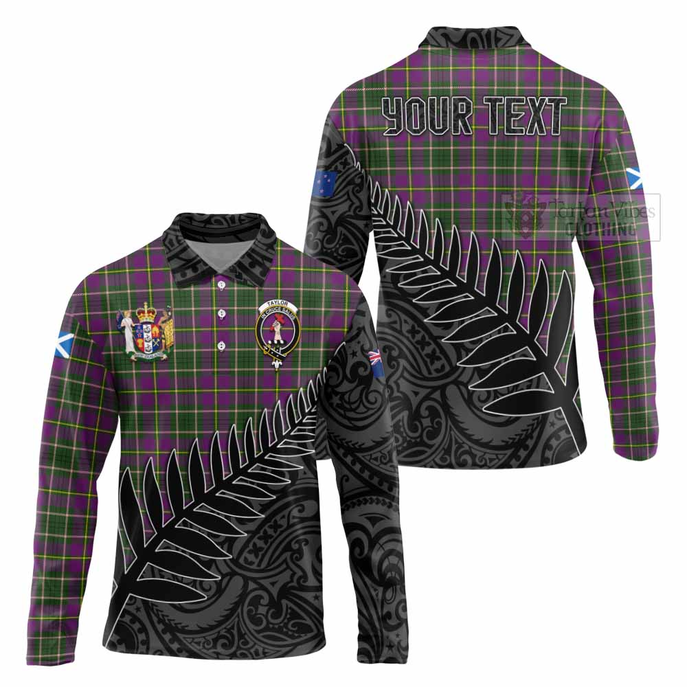 Tartan Vibes Clothing Taylor (Tailylour) Crest Tartan Long Sleeve Polo Shirt with New Zealand Silver Fern Half Style