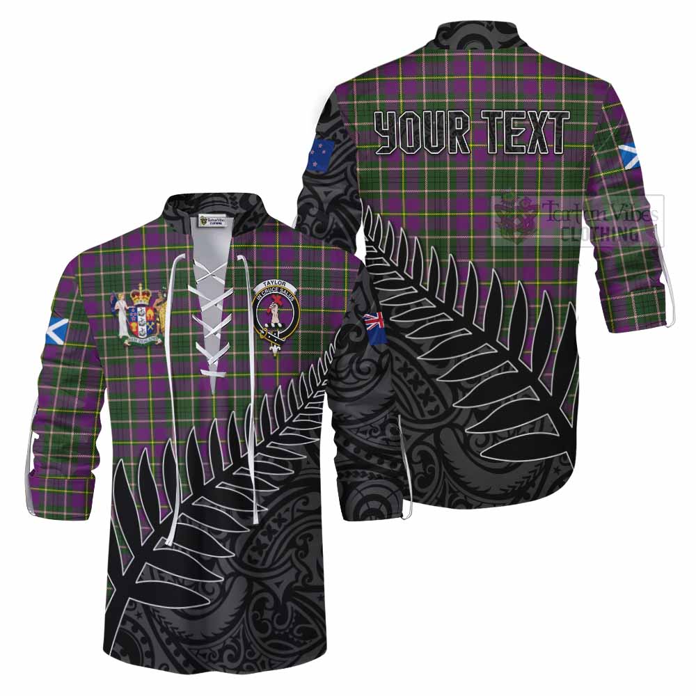 Tartan Vibes Clothing Taylor (Tailylour) Crest Tartan Ghillie Kilt Shirt with New Zealand Silver Fern Half Style