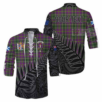 Taylor (Tailylour) Crest Tartan Ghillie Kilt Shirt with New Zealand Silver Fern Half Style