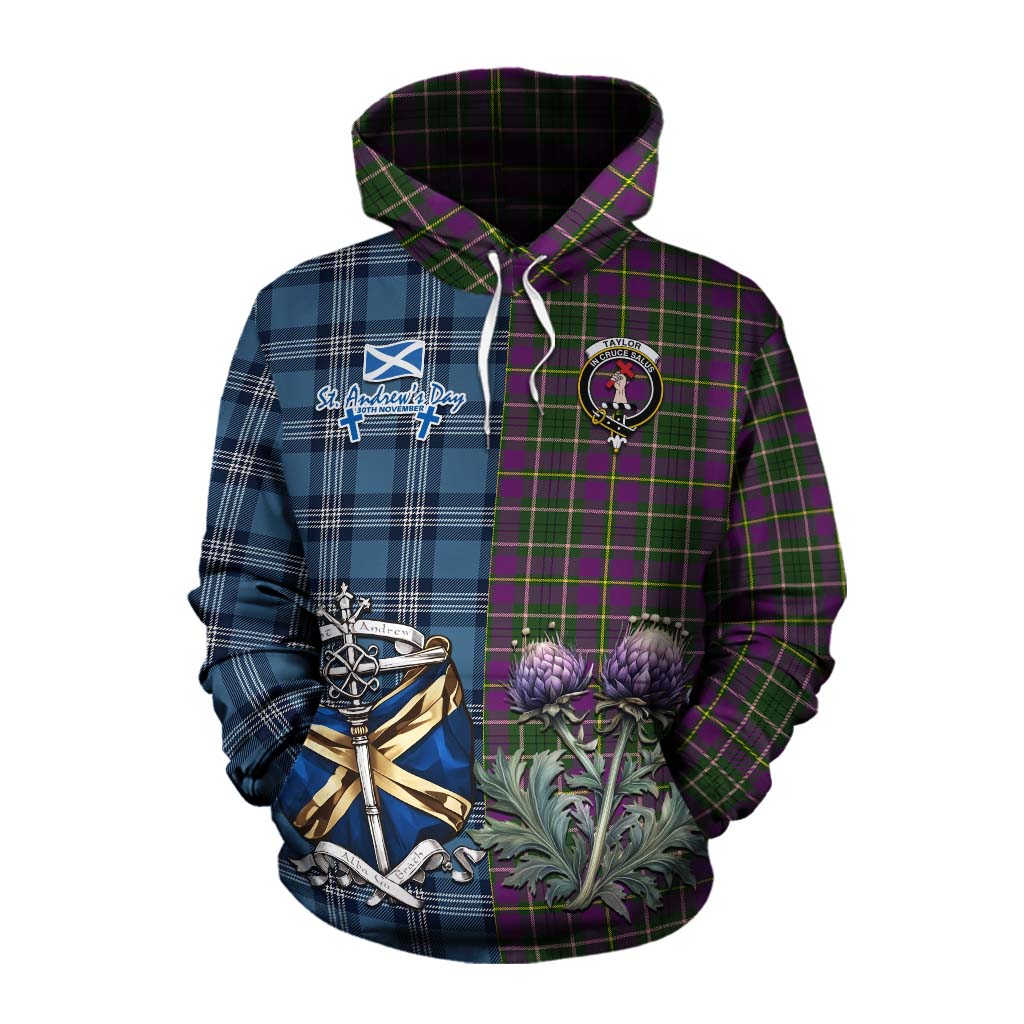 Tartan Vibes Clothing Taylor (Tailylour) Tartan Cotton Hoodie Happy St. Andrew's Day Half Tartan Style