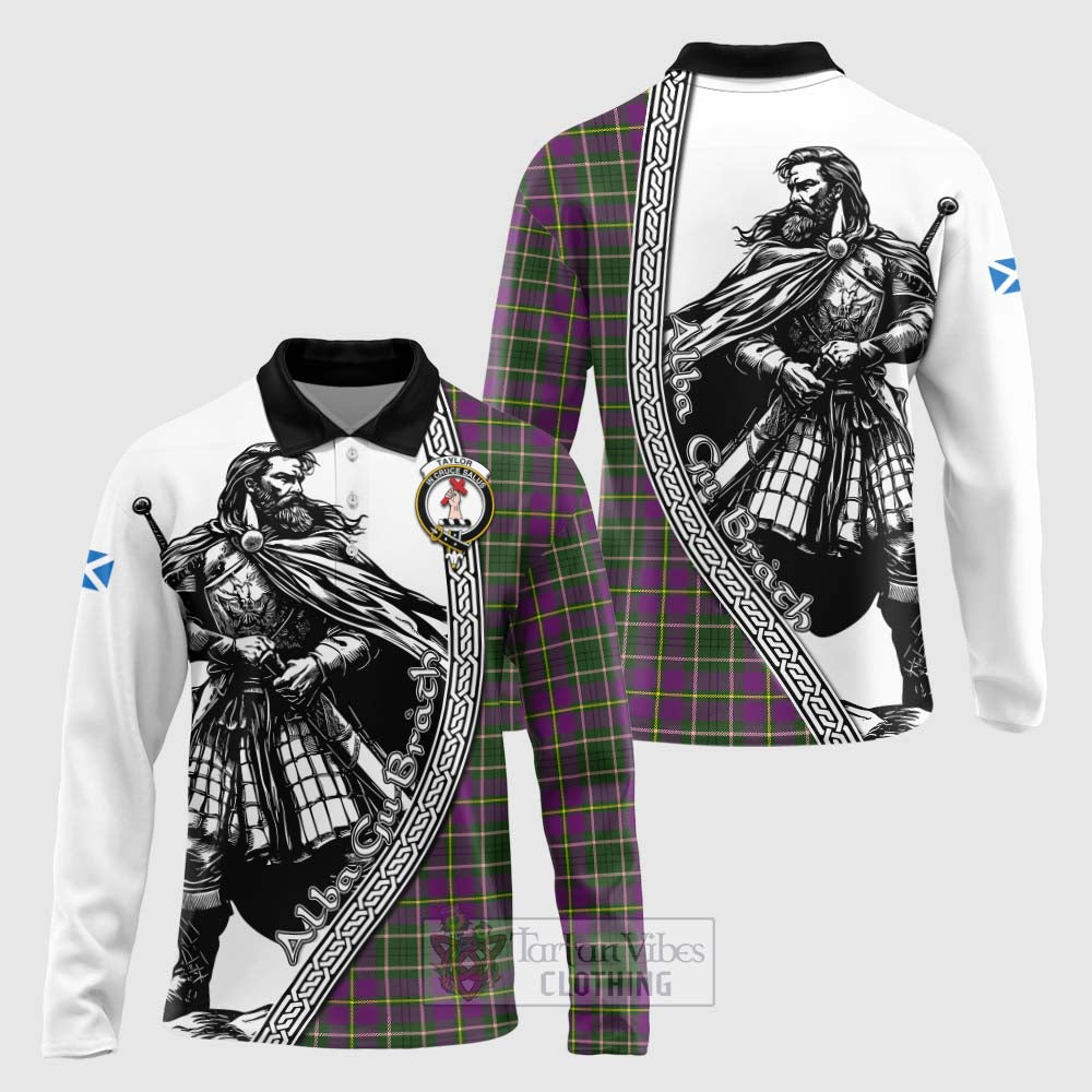 Tartan Vibes Clothing Taylor (Tailylour) Tartan Clan Crest Long Sleeve Polo Shirt with Highlander Warrior Celtic Style