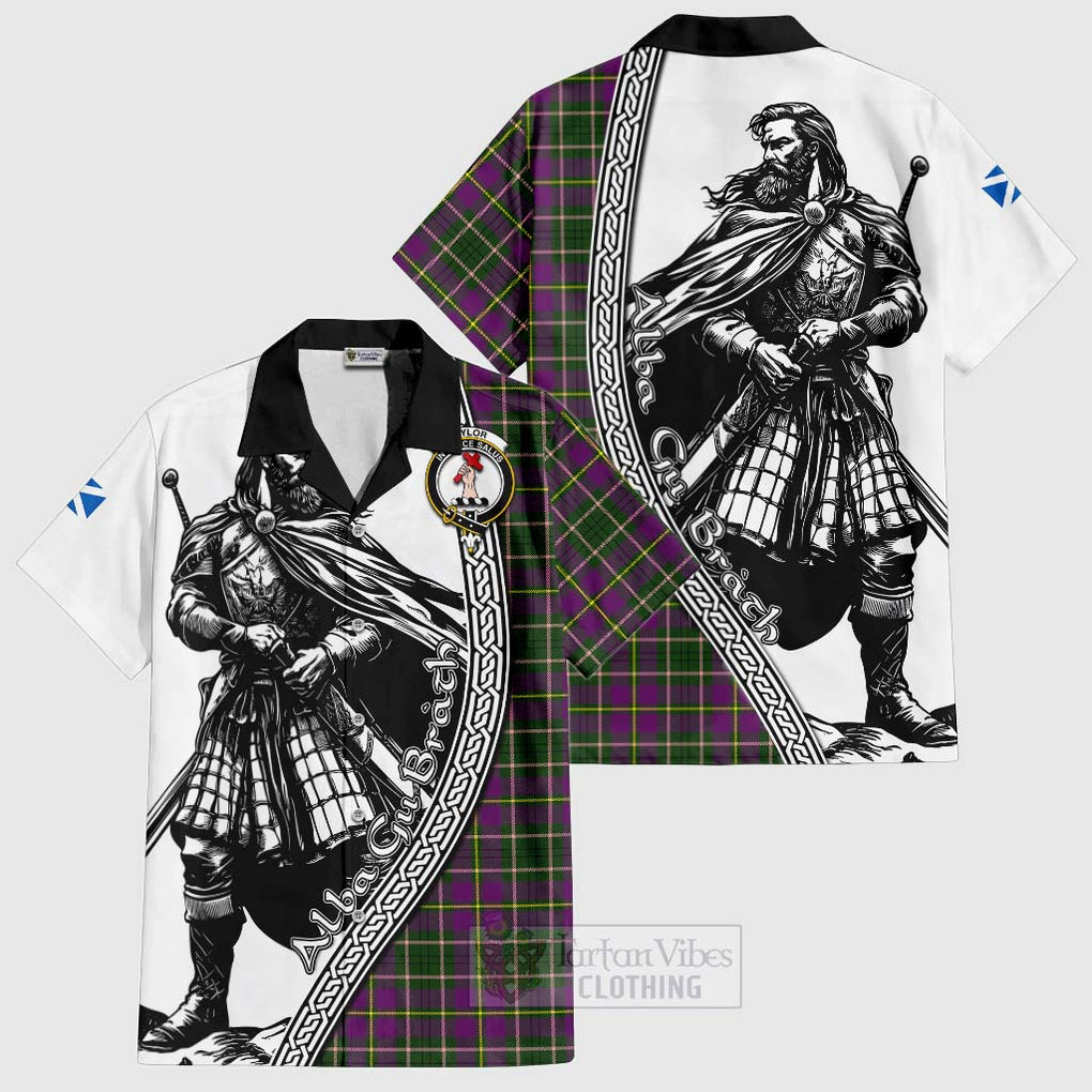 Tartan Vibes Clothing Taylor (Tailylour) Tartan Clan Crest Short Sleeve Button Shirt with Highlander Warrior Celtic Style