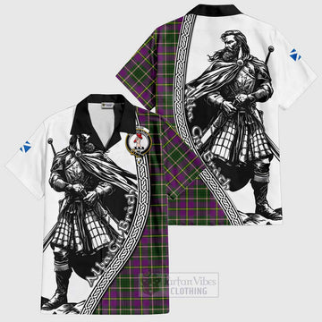 Taylor (Tailylour) Tartan Clan Crest Short Sleeve Button Shirt with Highlander Warrior Celtic Style