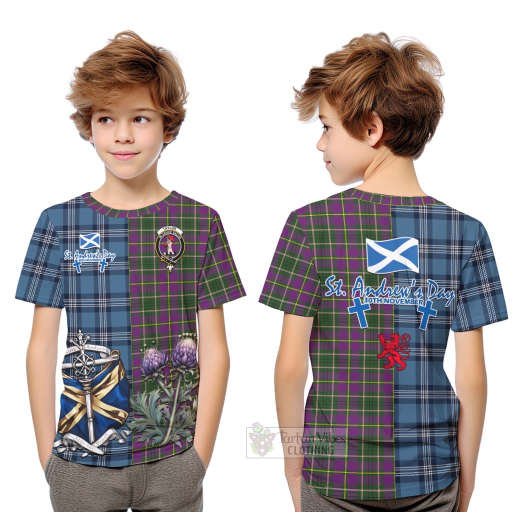 Tartan Vibes Clothing Taylor (Tailylour) Tartan Kid T-Shirt Happy St. Andrew's Day Half Tartan Style