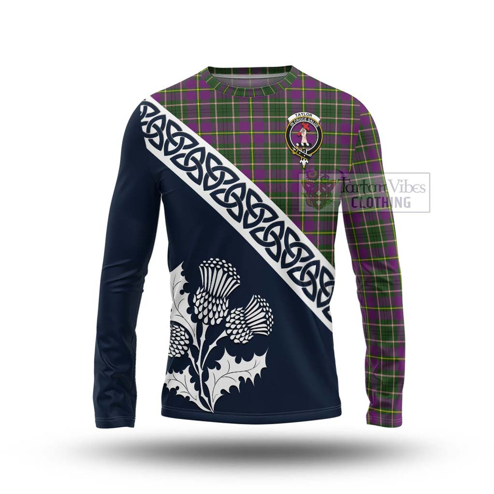 Tartan Vibes Clothing Taylor (Tailylour) Tartan Long Sleeve T-Shirt Featuring Thistle and Scotland Map