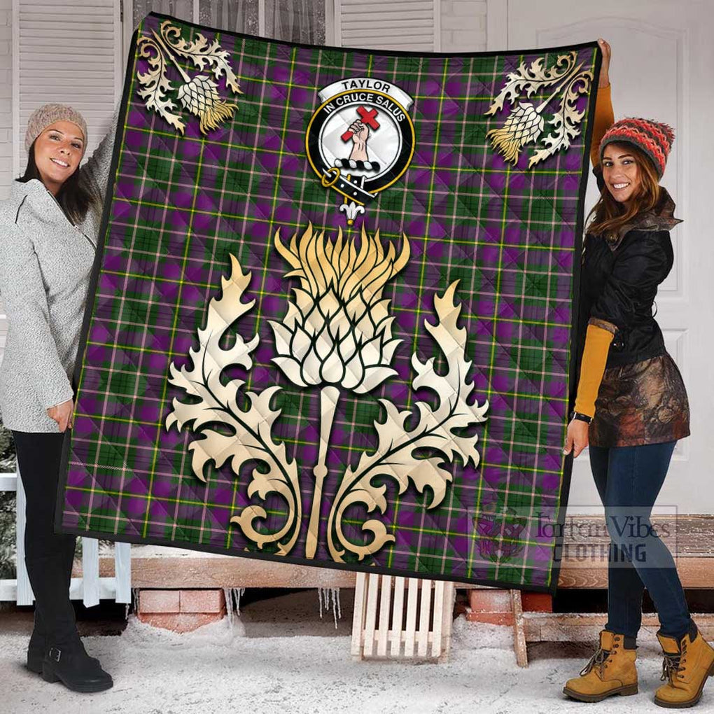 Tartan Vibes Clothing Taylor (Tailylour) Tartan Quilt with Family Crest and Golden Thistle Style