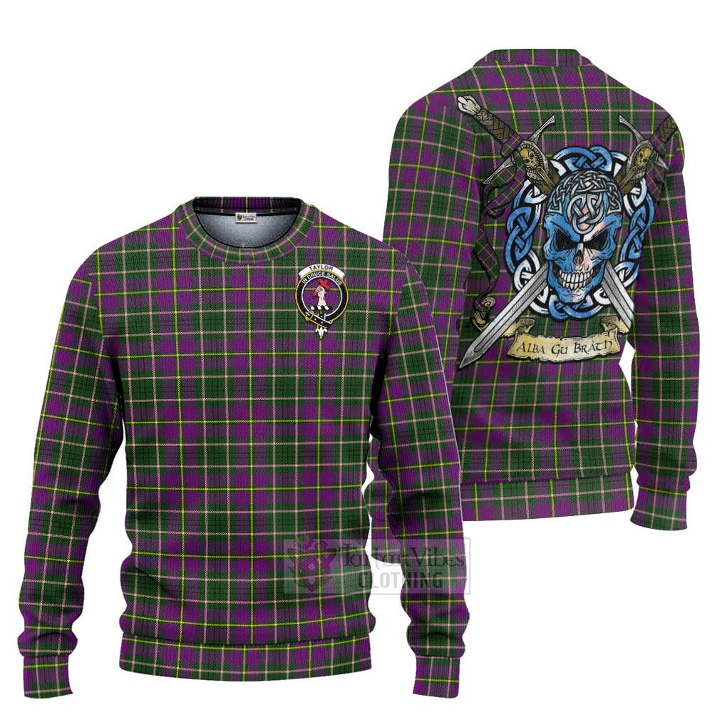 Tartan Vibes Clothing Taylor (Tailylour) Tartan Knitted Sweater with Family Crest Celtic Skull Style