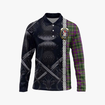 Taylor (Tailylour) Tartan Long Sleeve Polo Shirt with Family Crest Cross Sword Thistle Celtic Vibes