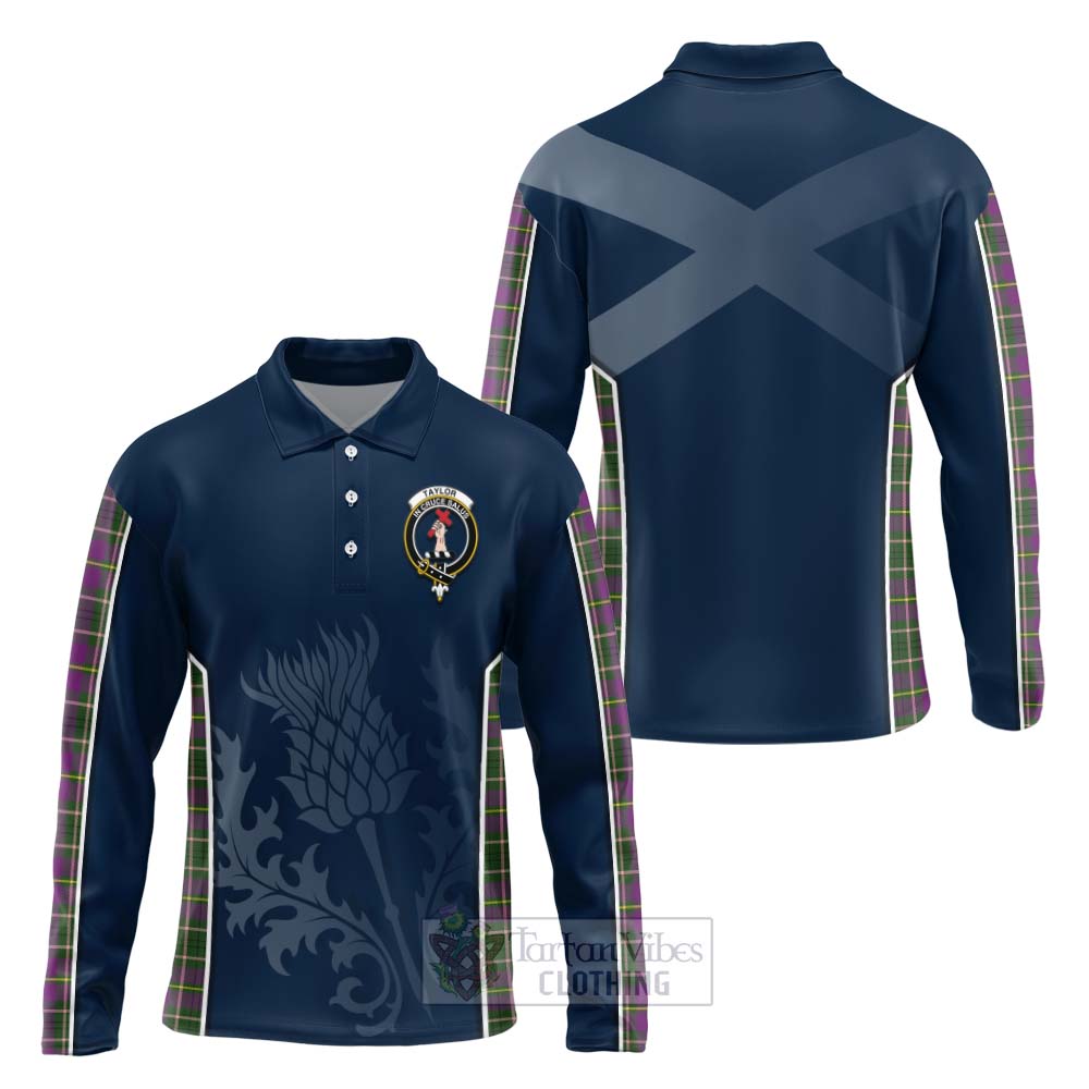 Tartan Vibes Clothing Taylor (Tailylour) Tartan Long Sleeve Polo Shirt with Family Crest and Scottish Thistle Vibes Sport Style