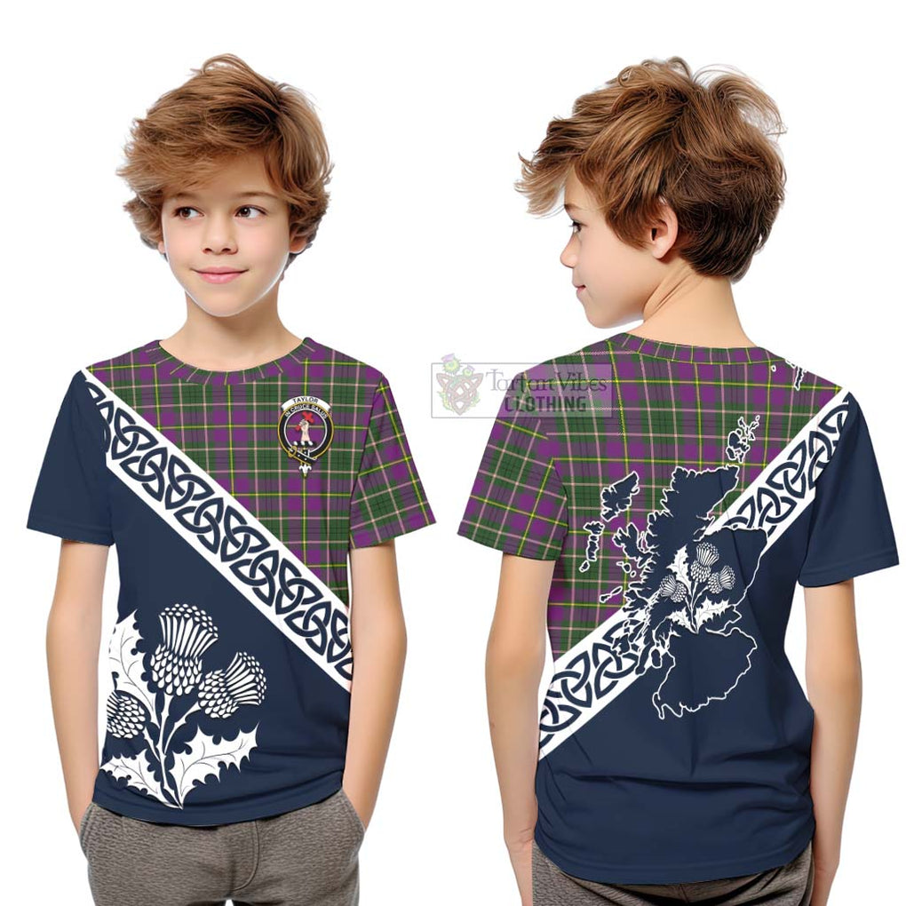 Tartan Vibes Clothing Taylor (Tailylour) Tartan Kid T-Shirt Featuring Thistle and Scotland Map