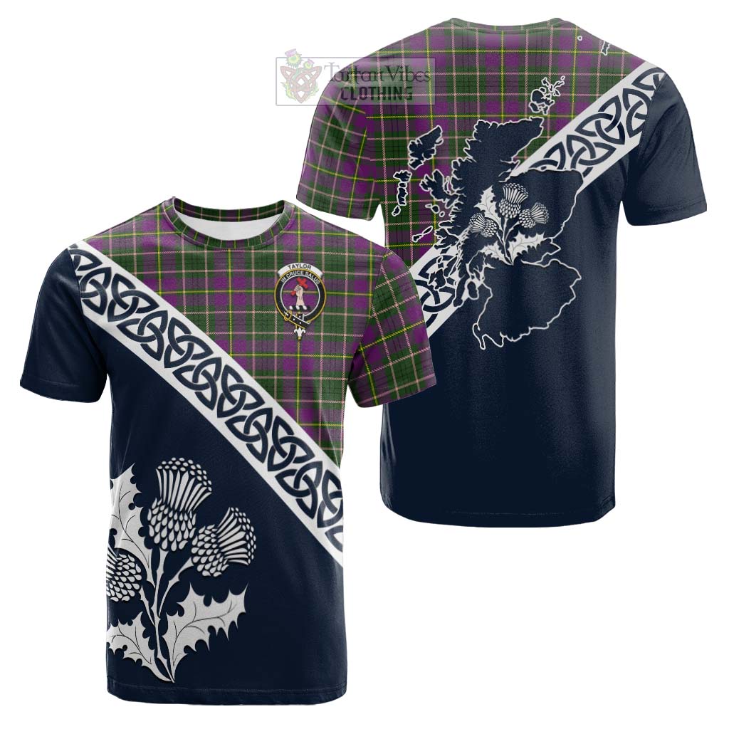 Tartan Vibes Clothing Taylor (Tailylour) Tartan Cotton T-shirt Featuring Thistle and Scotland Map