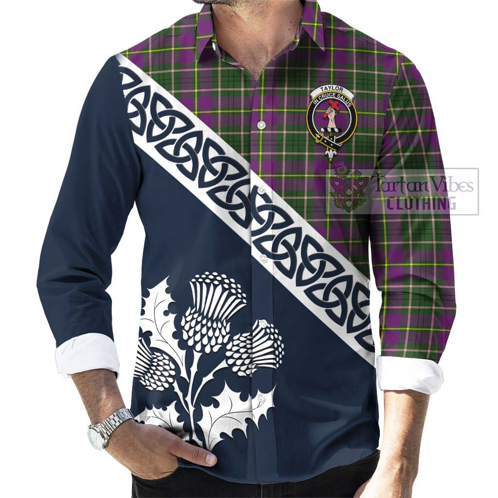 Tartan Vibes Clothing Taylor (Tailylour) Tartan Long Sleeve Button Shirt Featuring Thistle and Scotland Map