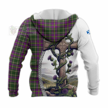 Taylor (Tailylour) Tartan Knitted Hoodie with Family Crest and St. Andrew's Cross Accented by Thistle Vines