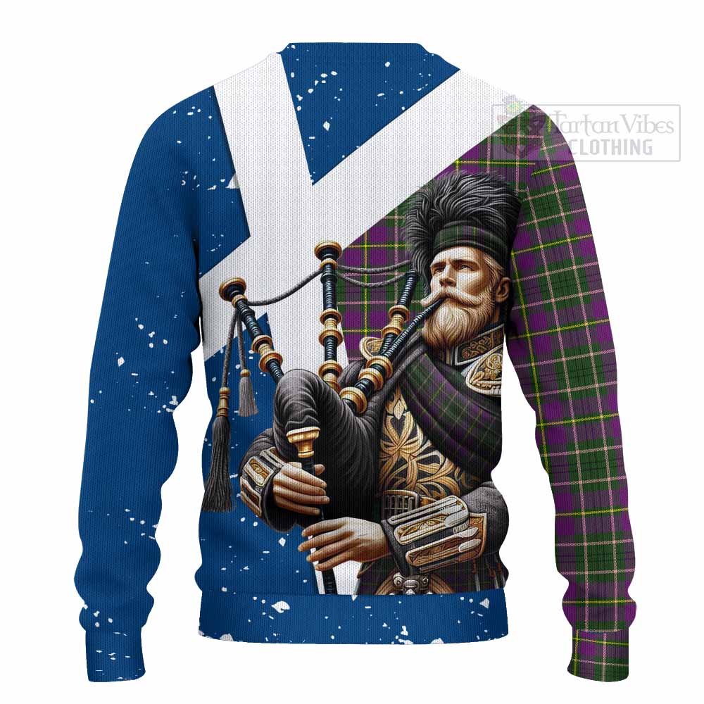 Tartan Vibes Clothing Taylor (Tailylour) Tartan Knitted Sweater with Family Crest Scottish Bagpiper Vibes