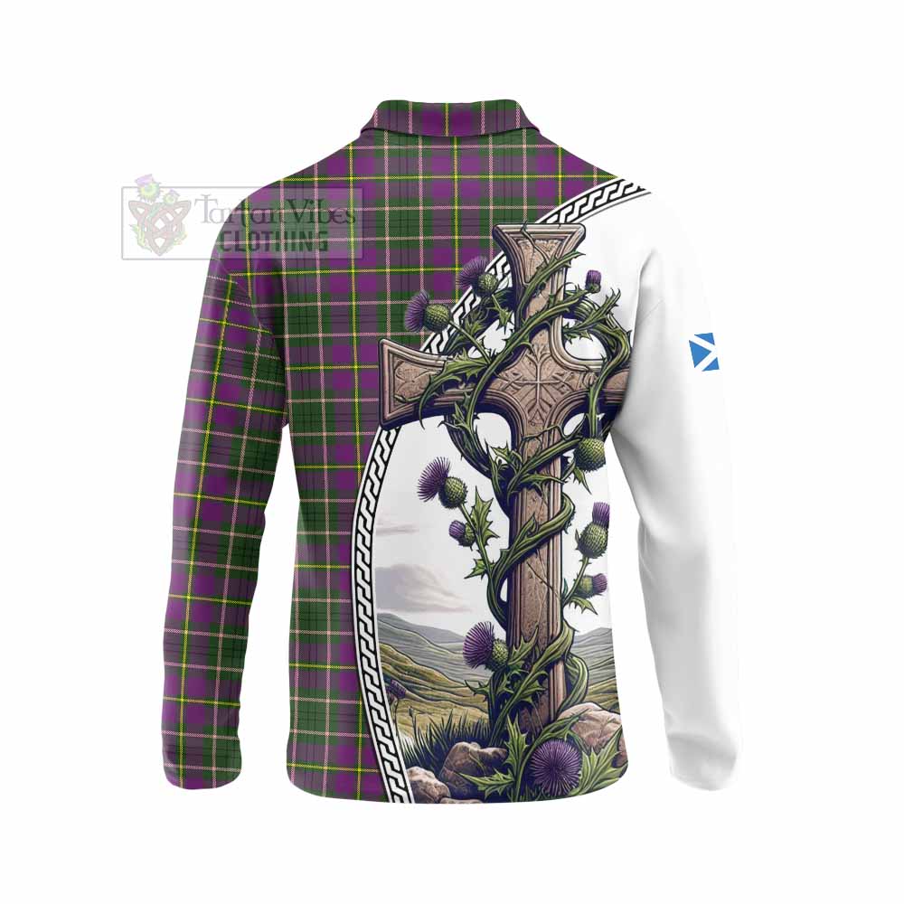 Tartan Vibes Clothing Taylor (Tailylour) Tartan Long Sleeve Polo Shirt with Family Crest and St. Andrew's Cross Accented by Thistle Vines