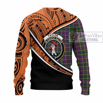 Taylor (Tailylour) Crest Tartan Knitted Sweater with Polynesian Vibes Style - Orange Version