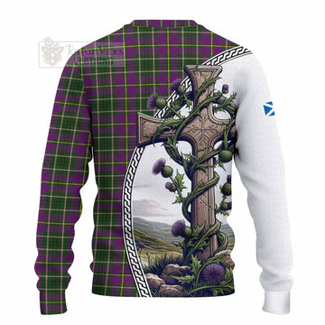 Taylor (Tailylour) Tartan Knitted Sweater with Family Crest and St. Andrew's Cross Accented by Thistle Vines