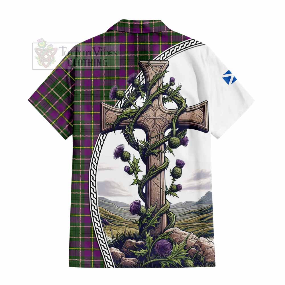 Tartan Vibes Clothing Taylor (Tailylour) Tartan Short Sleeve Button Shirt with Family Crest and St. Andrew's Cross Accented by Thistle Vines