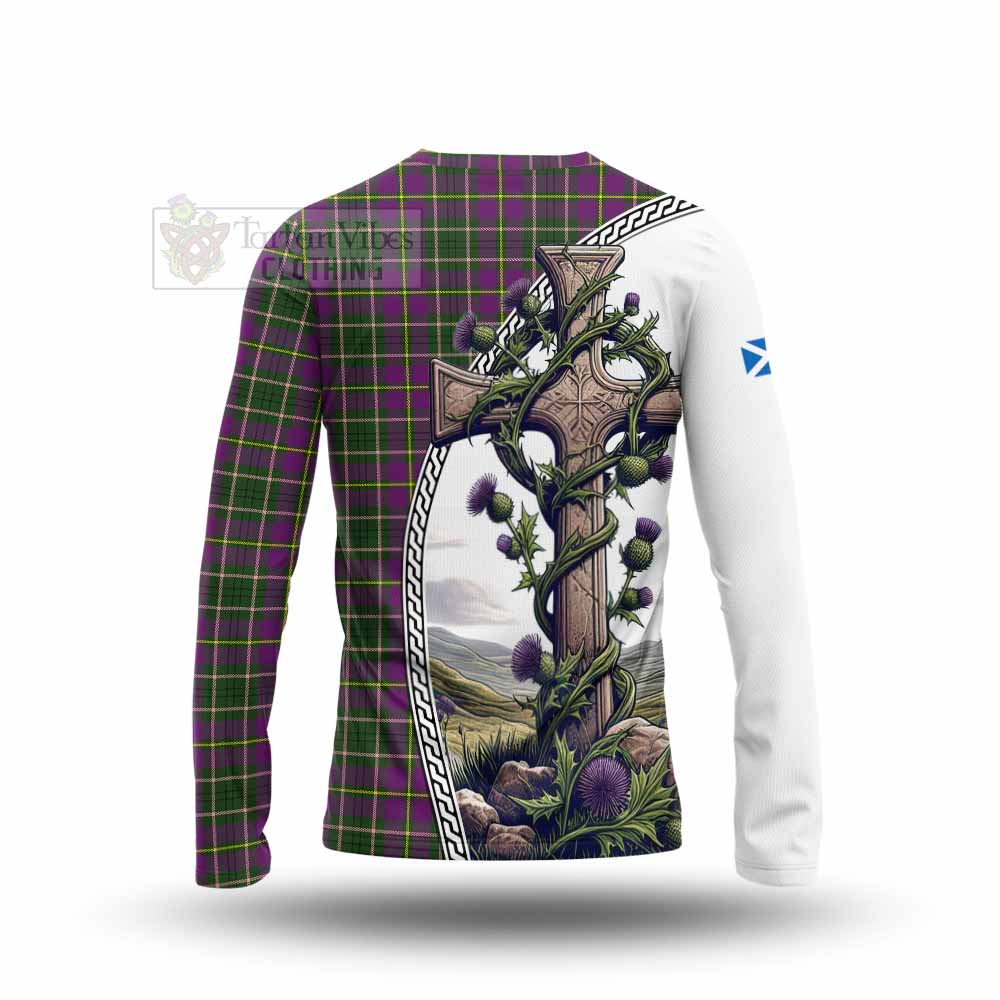 Tartan Vibes Clothing Taylor (Tailylour) Tartan Long Sleeve T-Shirt with Family Crest and St. Andrew's Cross Accented by Thistle Vines