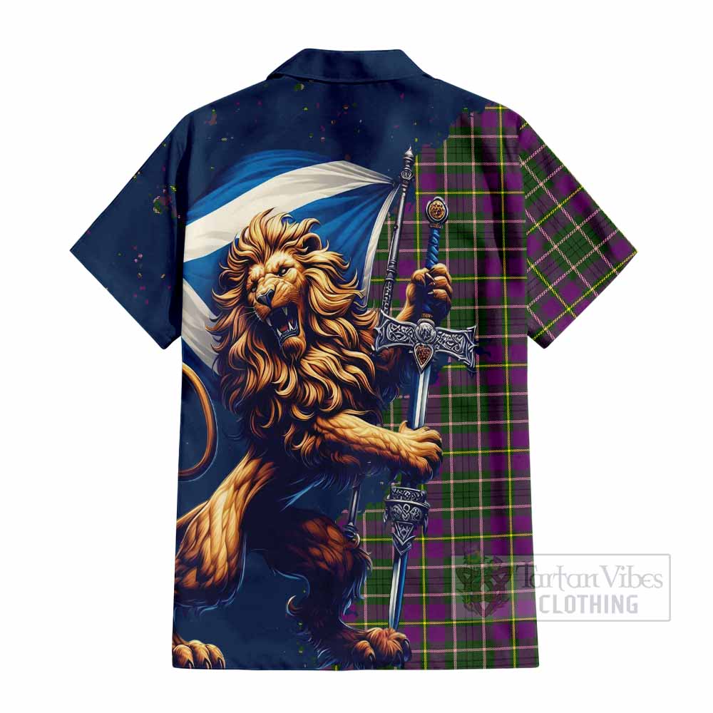 Tartan Vibes Clothing Taylor (Tailylour) Tartan Family Crest Short Sleeve Button Shirt with Scottish Majestic Lion